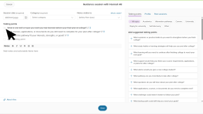 An Advisement session for a student is open. The cursor is clicking on a talking point to mark it as done.